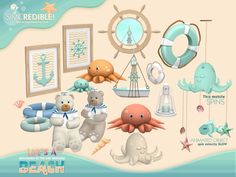 an ocean themed nursery room with sea animals and other things to decorate it's walls