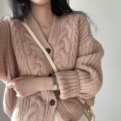 LANFUBEISI High Quality Vintage Solid Cardigan Crop Women V-neck Singl Fall Knit Sweater, Knit Sweater Coat, Loose Cardigan, Cardigan Crop, Cardigan Sweater Coat, Casual Sweater, Thick Sweaters, Aesthetic Shirts, Vintage Cardigan