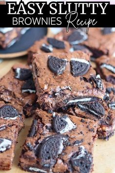 chocolate brownies with oreo cookies on top and the title overlay reads easy, healthy brownies recipe