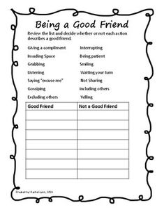 a good friend worksheet with the words being a good friend written on it