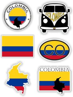 colombia stickers are shown in different colors and sizes, including the flag with an emblem on