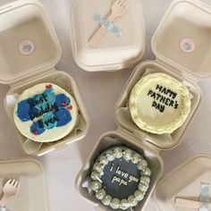 six plastic trays filled with different types of cakes