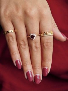 Wear your heart on your sleeve (or on your finger) with our garnet Bleeding Heart ring. A symbol for a deep love and compassion for everything in creation, the beautiful bleeding heart flower is one of our absolute favorites 🥀. Let the Bleeding Heart ring be a sparkling and precious reminder of the beauty in our softness and the love and compassion that connects us all. ❤️ Don't know your ring size? View our Ring Size Guide …………………………………. RING SIZE & MATERIAL❋ 14k rose gold plated sterling Simple Jewellery Designs, Love And Compassion, Heart On Your Sleeve, Garnet Heart, Multiple Rings, Garnet Crystal, Velvet Ring Box, Heart Flower, Deep Love