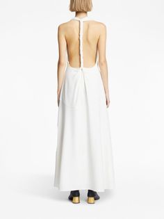 Proenza Schouler Matte Crepe Twist Back Dress - Farfetch White Tie-back Midi Dress For Formal Occasions, Elegant V-neck Backless Dress With Cutout Back, Chic Backless Tie-back Dress For Evening, Chic Backless Tie Back Dress For Evening, Wedding Dress With Pleated Back And Backless Design, Backless Wedding Dress With Pleated Back, Sleeveless Evening Dress With Keyhole Back, Elegant Dress With Cutout Low Back, Chic Gala Maxi Dress With Keyhole Back