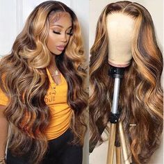 13x4 Pre_Evertyhing Frontal Wig Invisible Knots Blonde Highlight Body Wave Put on and Go Glueless Lace Wig Vibrant Style, Hair Brown, Body Wave Hair, Wave Hair, Frontal Wig, Fashion Color, Inner Beauty