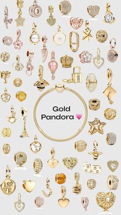 Pandora Aesthetic, Gold Pandora, Aesthetic Bracelet, Jewelry Closet, Aesthetic Gold, Pandora Jewelry Charms