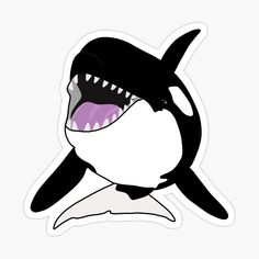 an orca whale sticker with its mouth open