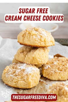 sugar free cream cheese cookies stacked on top of each other