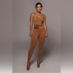 Double Layer Jumpsuit In The Color Camel. It’s A Very Nice Thick Stretch Material That’s Double Layered. This Can Be Paired With A Jean Or Leather Jacket Or Even A Nice Blazer! Great For A Day Time Look Or A Night Out. For Materials Please Refer To The Photos. Please Review All Photos As All Sales Are Final. Feel Free To Ask Further Questions. Retail: $45 Chic Beige Bodysuit For Loungewear, Chic Brown Jumpsuits And Rompers For Loungewear, Chic Brown Jumpsuits And Rompers For Night Out, High Neck Jumpsuit, Hoodie Jumpsuit, Brown Jumpsuits, White Wide Leg Pants, Best Blazer, Black Wide Leg Pants