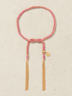 Carolina Bucci's 'Lucky' collection is inspired by the bracelets she used to exchange with friends on the beach as a child. Part of the range, this style has been crafted in the brand's Italian workshop from 18-karat gold and hand-braided with pink silk. It's strung with a flower charm which is meant to represent friendship. Friends On The Beach, Simplicity Fashion, Carolina Bucci, Silk Bracelet, Flat Dress Shoes, Raffia Bag, Fine Jewelry Bracelets, Flower Charm, Pink Silk