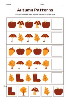 an autumn pattern worksheet for children to learn how to make them look like they are