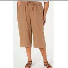 Karen Scott Women's Plus Pull On Capri Pants (Portobello Brown Color) Sz 2x Nwt New With Tag Ease Into Warmer Weather With These Breezy All-Cotton Pull-On Pants By Karen Scott 100% Cotton Drawstring Waist Elastic Waist Front Slide Pockets Pull-On Casual Knee-length Pull-on Bottoms, Solid Color Capris With Pockets For Vacation, Solid Capris With Pockets For Vacation, Vacation Capris With Pockets, Knee-length Pull-on Summer Bottoms, Summer Knee-length Pull-on Bottoms, Casual Capri Length Bottoms, Relaxed Fit Capris With Pockets For Vacation, Casual Capri Length Bottoms For Vacation