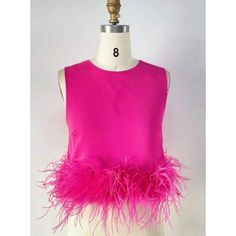 Hot Rose Feather Top Feather Tank Top, Feather Top, Feather Tops, Solid Tank Tops, Feather Trim, Pink Feathers, Trim Top, Cropped Style, Trim Detail