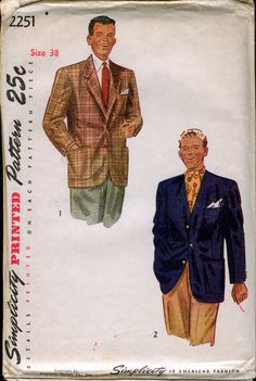 Sewing Pattern Men, 1940s Men, Mens Sports Coat, Mens Dress Jackets, Mens Jacket Pattern, Jacket Lining, Jacket Sewing Pattern, Jacket Sewing, Mens Fashion Illustration