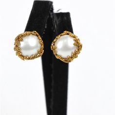 Chanel Gold Plated Faux Pearl Clip Earrings . Fall 1994 Oak Branch-Wrapped Oversized Studs White Clip-on Pearl Earrings For Evening, Chic White Clip-on Earrings For Formal Occasions, Oak Branch, Jewelry Chanel, Earrings Fall, Chanel Vintage, Chanel Jewelry, Clip Earrings, Earrings Color