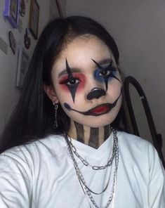 Face Paint Ideas Scary, Cool Face Paint Ideas Halloween, Scary Makeup Looks Easy, Face Paint Ideas For Halloween, Face Paint Ideas Halloween, Hallowen Ideas Makeup, Ghostface Makeup, Scary Makeup Ideas, Clown Makeup Scary