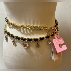 Juicy Couture Multi Charm Black And Gold Belt Size 3x Women Brand New And Very Fancy Black And Gold Belt, Juicy Couture Accessories, Crystal Belt, Gold Belt, Couture Accessories, Gold Belts, Juicy Couture Black, Winter Fits, Belt Size