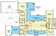 the floor plan for this luxury home is shown in blue and beige colors, with an open