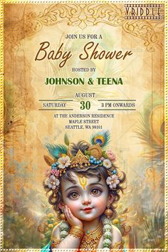 Krishna Illustration, Indian Baby Shower Invitations, Indian Invitation, Indian Invitation Cards, Indian Invitations, Indian Baby Showers, Baby Shower Host, Artistic Elements