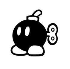 a black and white drawing of a bomb with two eyes on it's face