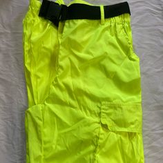 New With Tags Never Worn Size Medium New Look Sport Neon Yellow Adjustable Black Buckle Swishy Joggers Side Pockets Yellow Summer Cargo Pants, Casual Yellow Cargo Pants For Streetwear, Leather Joggers, Leather Pant, Black Cargo Pants, Hoodie And Sweatpants, Drawstring Jogger, Hoodie Set, Printed Joggers