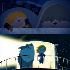 an animated scene with two cartoon characters in bed