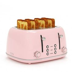 Dovimi 4 slice toaster gets a modern and luxurious update with the Compact Toaster. The 4 slice toaster features for attractive everyday style. It also brings retro classic design to your home and delivers performance with powerful features such as cancel, bagel, and defrost functions. 1.5-inch wide slot perfect for different kinds of slices. Toaster 4 slice makes 2 toasters in one to save your time for toasting. Suitable for home use. Color: Pink. Pink Toaster, French Inspired Kitchen, French Style Kitchen, French Country Kitchen Designs, Retro Toaster, 4 Slice Toaster, Stainless Steel Toaster, Dream Things, Country Kitchen Designs