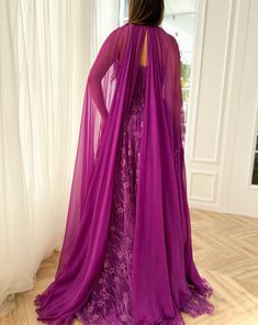 Hearty Amethyst Allure Gown | Teuta Matoshi Fuscia Wedding, Fuchsia Gown, Robe Fuchsia, Fairy Gown, Teuta Matoshi, Silk Cape, User Flow, Wedding Cape, Floor Length Skirt