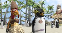 the penguins are dressed in native costumes