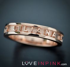 Fully Personalized Stackable Band with your family Names in 14 kt white, Rose, Yellow gold separated by birth stones, diamonds or hearts.  You can add up to 4 names on each band divided by a heart  birth stone or diamonds  All rings are made by default with hearts, if you prefer diamonds or birth stones please select "REQUEST A CUSTOM ORDER" and include a note with finger size and names. hearts (FREE) birth stones ($10 each)  Diamonds ($15 each) Bands are stackable and they are 1.5m... Free Birth, Birth Stones, Rose Gold Band Ring, Personalized Wedding Rings, Bridal Jewels, Plain Wedding Band