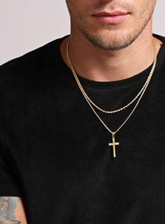 Ig//@4evervivek Gold Cross Necklace With Rope Chain, Yellow Gold Necklace With Rope Chain And Cross Pendant, Yellow Gold Cross Pendant Necklace With Rope Chain, Mens Necklace Fashion, Men's Necklace Gold, Mens Gold Chain Necklace, Gold Necklace For Men, Necklace Set Gold