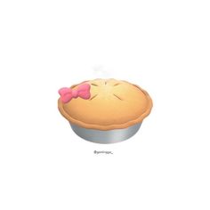 an illustration of a pie with a pink bow on it's head and eyes