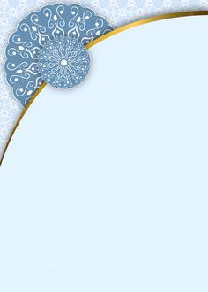 a blue and white background with gold border