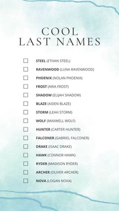 Printable List Of Unique Last Names Last Names For Characters, Cool Last Names, Unique Last Names, Fantasy Character Names, Writing Inspiration Tips, Writing Plot, Best Character Names, Writing Things, Writing Prompts For Writers