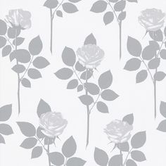 a white rose wallpaper with grey leaves