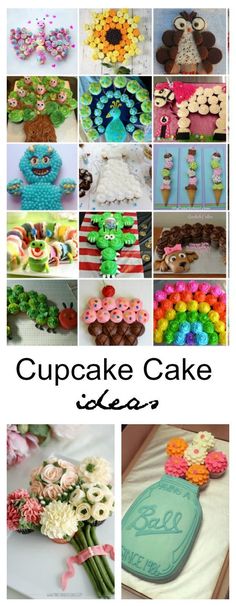 a collage of cupcake cakes with flowers