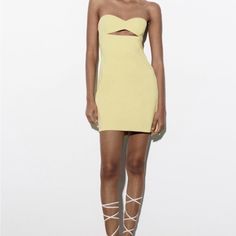 Nwot- Excellent Condition/Never Worn. Zara Mini Dress, Yellow Mini Dress, Spring Women, Strapless Mini Dress, Cutout Dress, Sleeveless Mini Dress, Ruched Dress, Spaghetti Strap Dresses, Zara Dresses