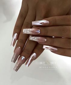 Milky Base Nails Design, Gel X Nails Chrome, Glam Nails Designs, Champagne Colored Nails, Nude And Rose Gold Nails, Spring Pedicure Colors, Bougie Nails, Bright Gel Nails, Spring Pedicure