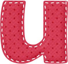 the letter u is made up of small polka dots and has white stitching on it