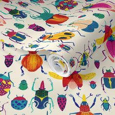 an image of colorful bugs on white background with blue, yellow and red colors for wallpaper