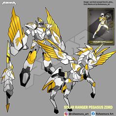 an image of some type of robot that is yellow and white with wings on it