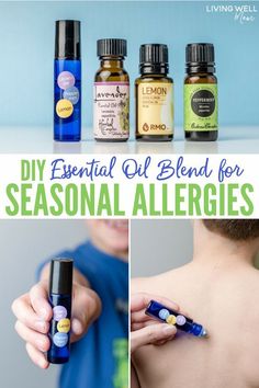 Simple 3-essential oils roller blend for seasonal allergies and it’s great for relieving congestion, sneezing, itchy watery eyes and works for kids and adults! #essentialoils #homeremedies #homeremedy #allergies #seasonalallergies #healthyfamily #momapproved #diyremedy Roller Blend Recipes, Diy Essential Oil Blends, Fall Allergies, Essential Oil Brands, Diy Essentials, Essential Oil Roller Bottle, Watery Eyes, Stuffy Nose