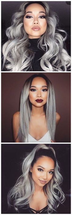 pinterest: @ nandeezy † Grey Haircuts, Grey Hair Weave, Grey Hair Extensions, Hair With Dark Roots, Brazilian Virgin Hair Body Wave, Grey Ombre, Dark Roots, Grunge Hair