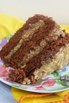 A slice of authentic German's chocolate cake. Cake Recipe With Buttermilk, Recipe With Buttermilk, Homemade German Chocolate Cake, My Country Table, German Chocolate Cake Recipe, Coconut Frosting, Country Table, German Chocolate Cake, German Chocolate