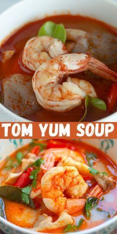 tom yum soup with shrimp and vegetables in a bowl