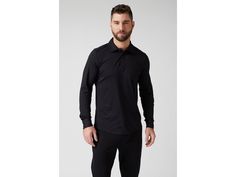 Raffi The Riviera Long Sleeve Three Button Polo RW12846 | Black Black Polo Shirt For Work With Buttons, Modern Black Collared Polo Shirt, Black Shirt With Buttons And Collared Neckline, Black Collared Shirt With Button Closure, Black Collared Shirt With Buttons, Black Tops With Buttoned Collared Neckline, Black Collared Top With Buttons, Black Tops With Buttons And Collared Neckline, Black Tops With Collared Neckline And Buttons