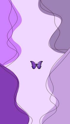 a purple and black butterfly flying through the air over an abstract background with wavy lines