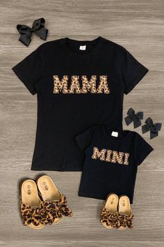 Mom & Me - "Mama & Mini" Black Leopard Top | Sparkle In Pink Mommy And Mini Shirt, School Picture Outfits, Tshirts Quotes, Mama And Mini Shirt, Mimi Life, Disney Cruise Shirts, Cruise 2023, Mama And Mini, Sparkle In Pink