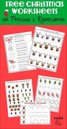 free christmas worksheets for preschool and kindergarten with pictures of reindeers