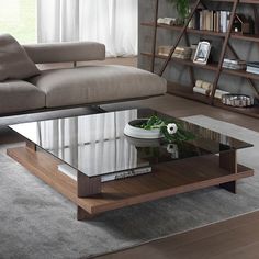 a living room scene with focus on the coffee table